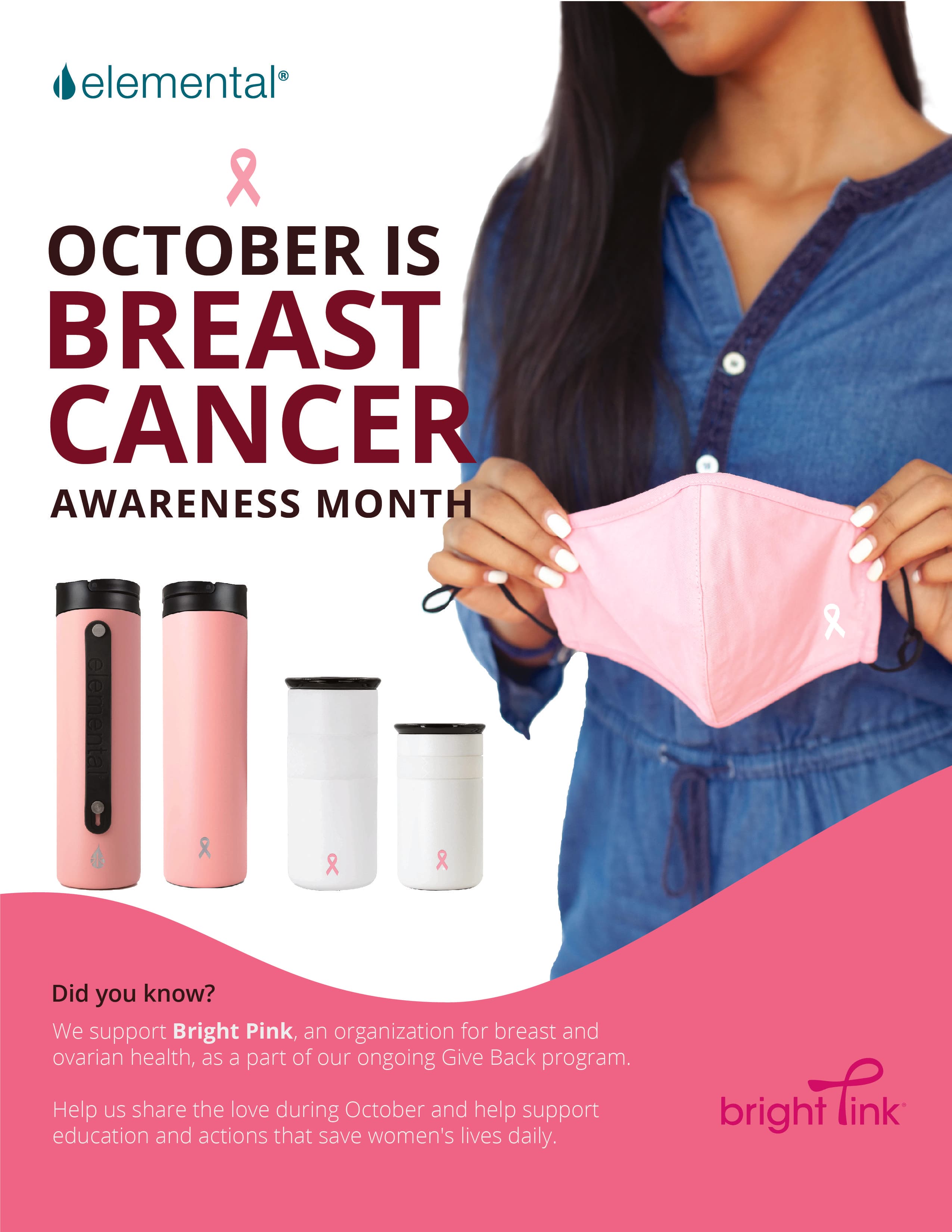 Elemental Bottles breast cancer campaign flyer