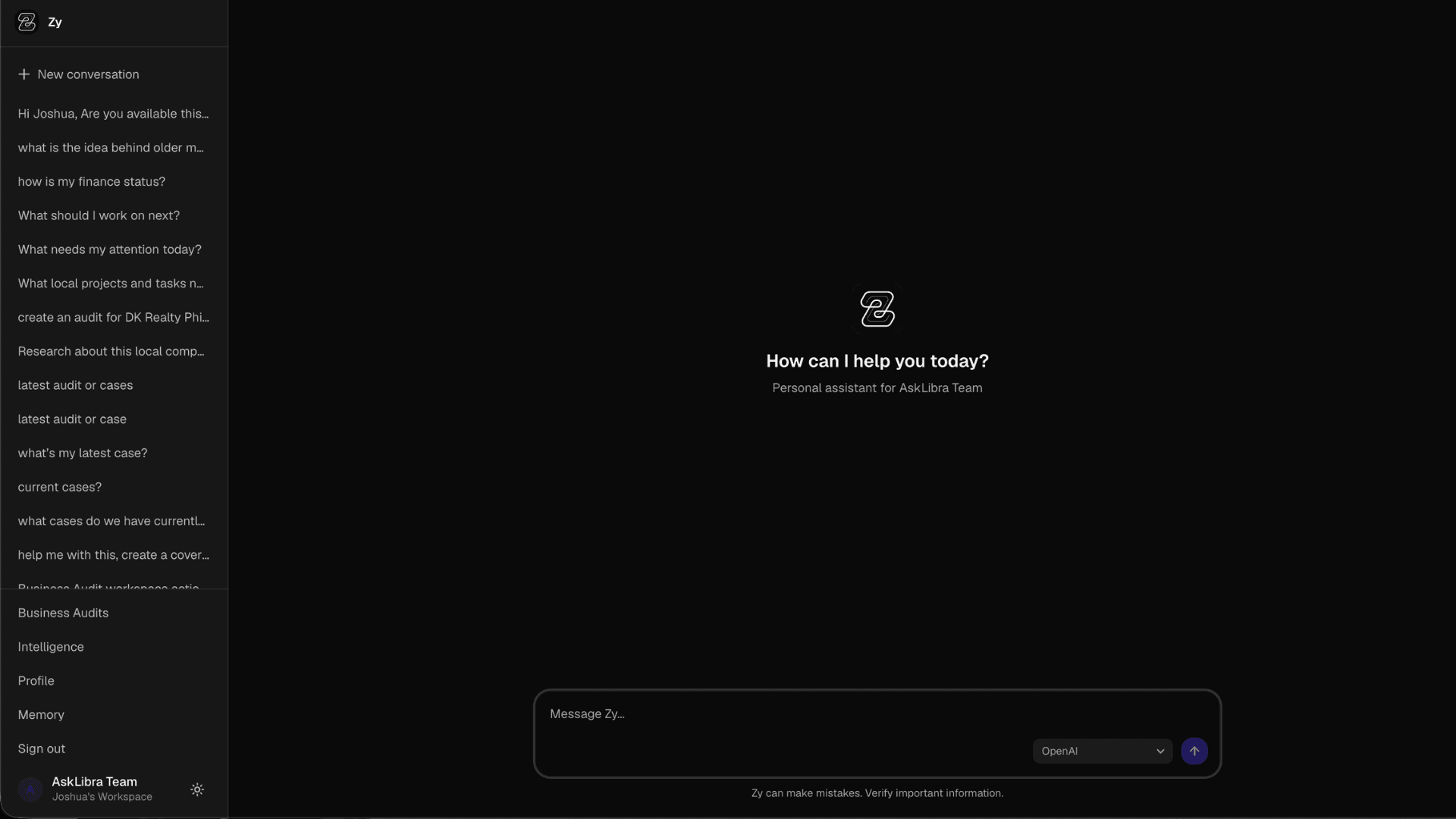 AskLibra Zy web chat interface