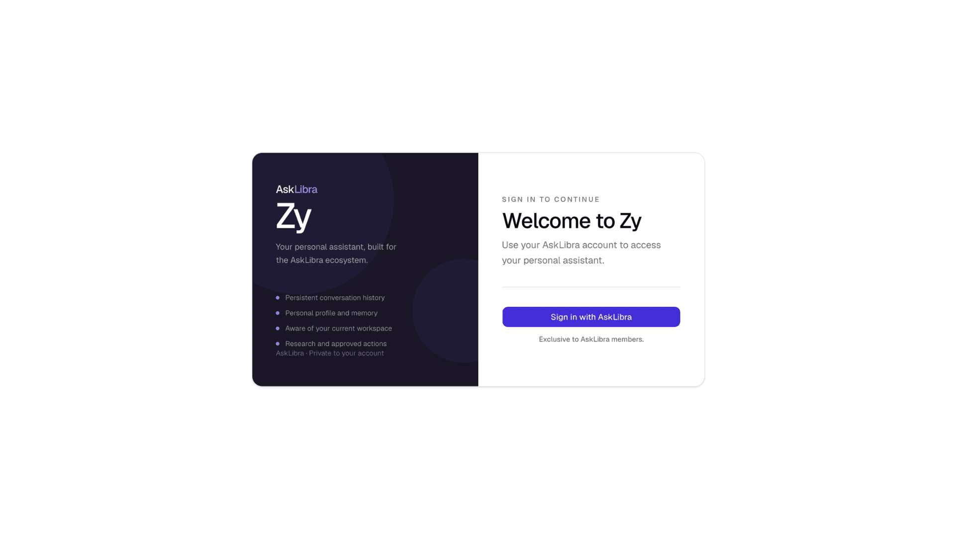 AskLibra Zy web login interface
